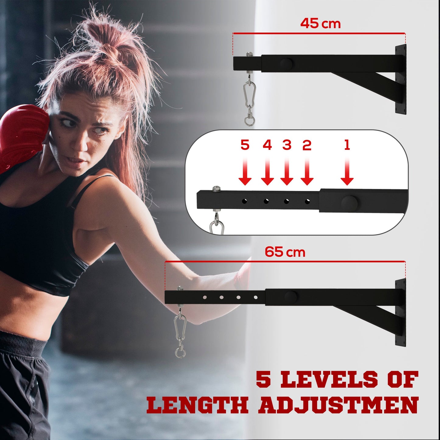 Punch Bag Wall Bracket, 5-Length Adjustable Boxing Bag Bracket for Kickboxing, Muay Thai, Punching Training-3