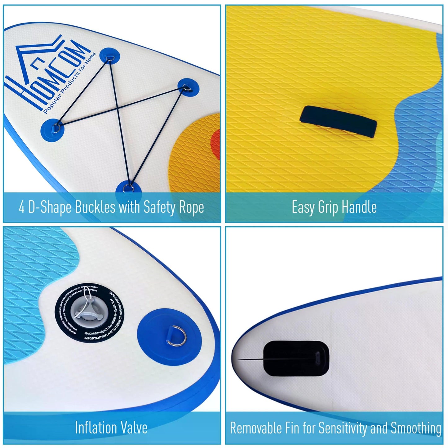 Inflatable Paddle Stand Up Board, Adjustable Aluminium Paddle Non-Slip Deck Board with ISUP Accessories & Carry Bag, 305L x 76W x 10H cm -Blue-3