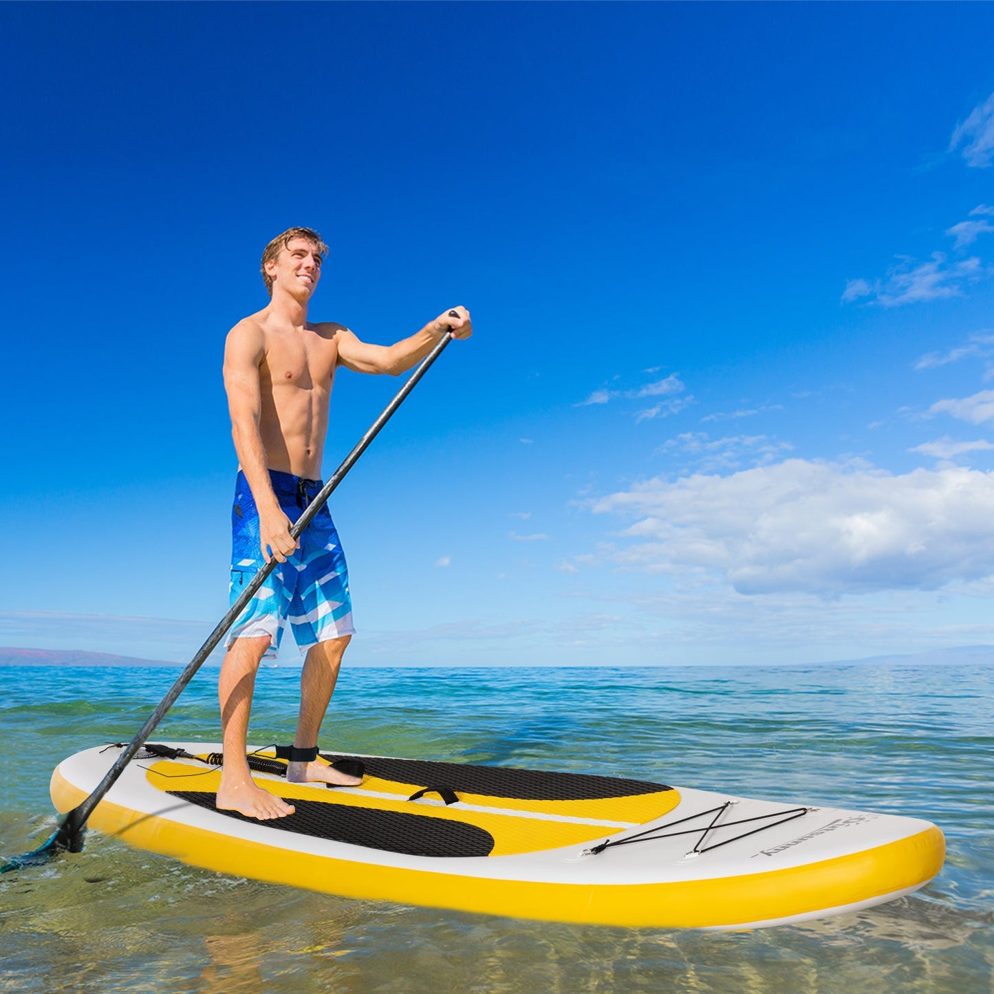 Inflatable Paddle Stand Up Board, 1.65-2.15M Adjustable Aluminium Paddle Non-Slip Deck Board w/ ISUP Accessories, 305L x 76W x 15H cm, White-1