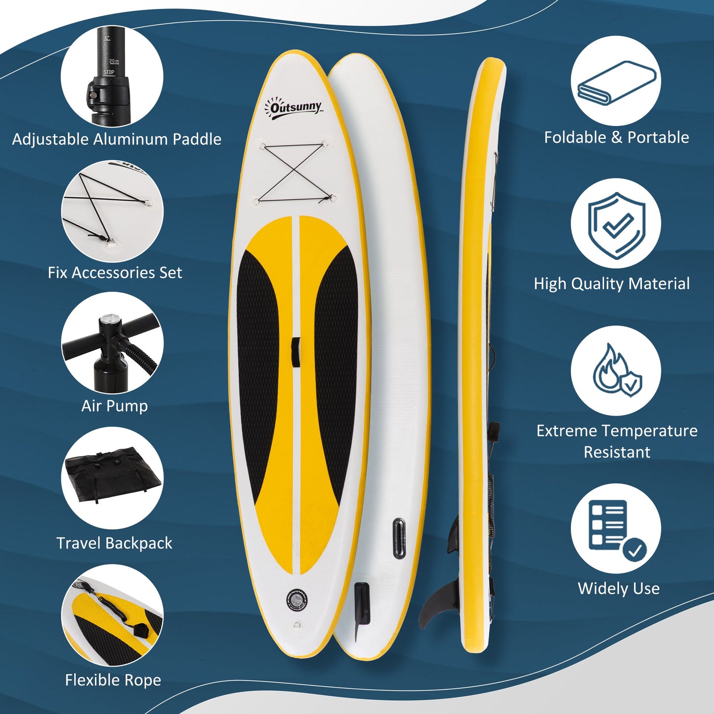 Inflatable Paddle Stand Up Board, 1.65-2.15M Adjustable Aluminium Paddle Non-Slip Deck Board w/ ISUP Accessories, 305L x 76W x 15H cm, White-3