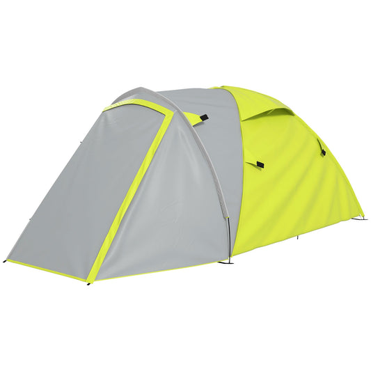 2-3 Man Camping Tent with 2 Rooms, 2000mm Waterproof Family Tent, Portable with Bag for Fishing Hiking Festival, Yellow-0