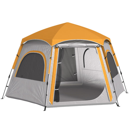 Instant Camping Tent, 2/3/4 Person Easy Setup Family Tent with Vestibule, Rainfly, 4 Mesh Windows & 2 Doors, Hexagonal Design, Waterproof UV Protected Dome Tent, Light Grey-0