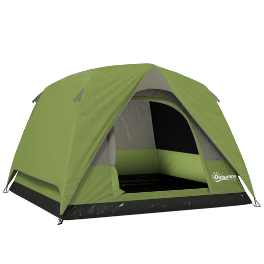 3-4 Person Camping Tent, Easy Set Up Waterproof Dome Tent with Sewn-in Groundsheet, Mesh Windows, Pocket and Hook for Camping, Hiking, Backpacking, Olive Green and Grey-0