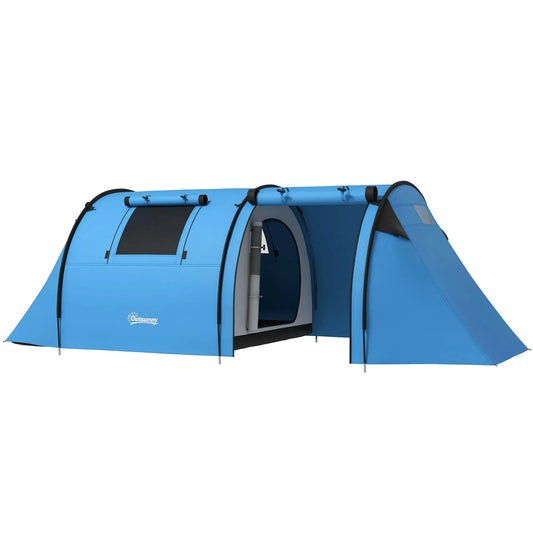 Outsunny 3000mm Waterproof Camping Tent, 3-4 Man Family Tent with Bedroom and Living Room, Portable with Bag, Sky Blue-0