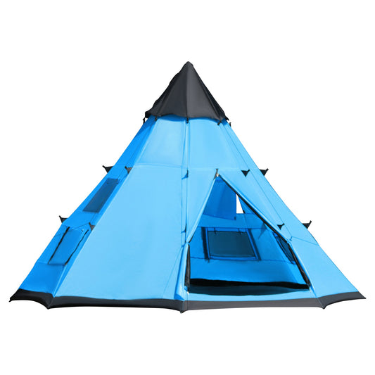 6 Men Tipi Tent, Camping Teepee Family Tent with Mesh Windows Zipped Door Carry Bag, Easy Set Up for Hiking Picnics Outdoor Night, Blue-0