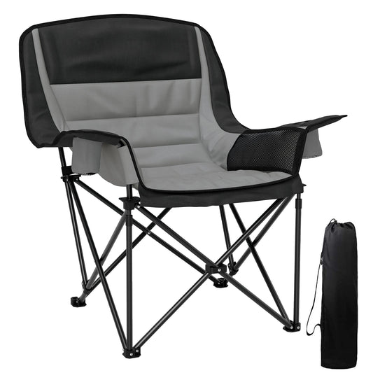 Portable Padded Camping Chair, with Bag - Black/Grey-0