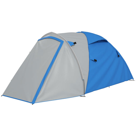 2-3 Man Camping Tent with 2 Rooms, 2000mm Waterproof Family Tent, Portable with Bag for Fishing Hiking Festival, Blue-0