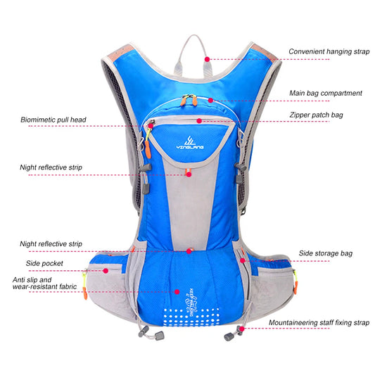 Hydration Backpack with Reflective Stripes, Waterproof Cover, Water Backpack for Running, Hiking, Unisex, 1Pc