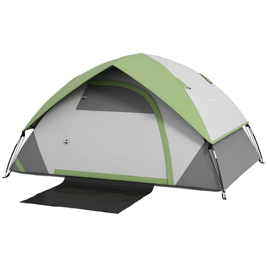 Two Man Single Room Dome Tent, with Accessories - Green/Grey-0