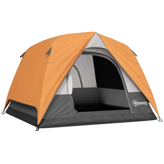 3-4 Person Camping Tent, Easy Set Up Waterproof Dome Tent with Sewn-in Groundsheet, Mesh Windows, Pocket and Hook for Camping, Hiking, Backpacking, Orange and Grey-0