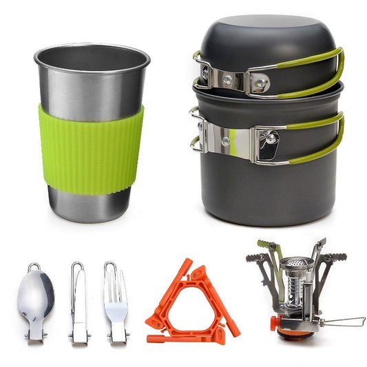 Camping Cookware Mess Kit with Mini Stove,Lightweight Pot Tank Bracket-0