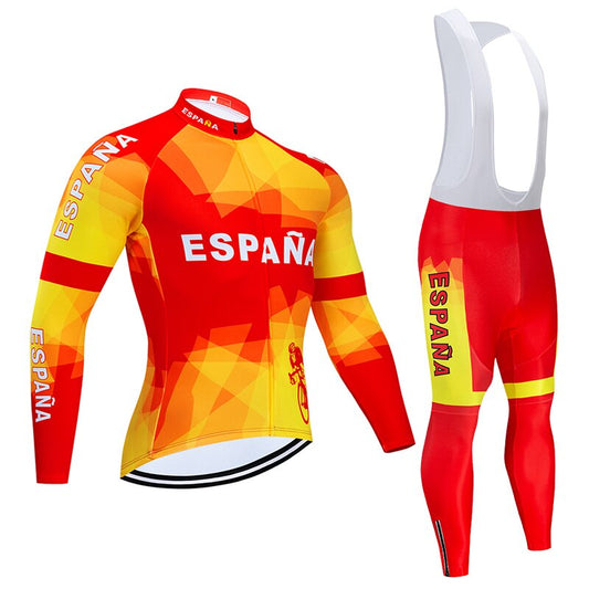 Spring/Autumn ESPANA Cycling Jersey 9D Bib Set MTB Uniform Bike Clothing Quick Dry Bicycle Clothes Men‘s Long Cycling Wear-0