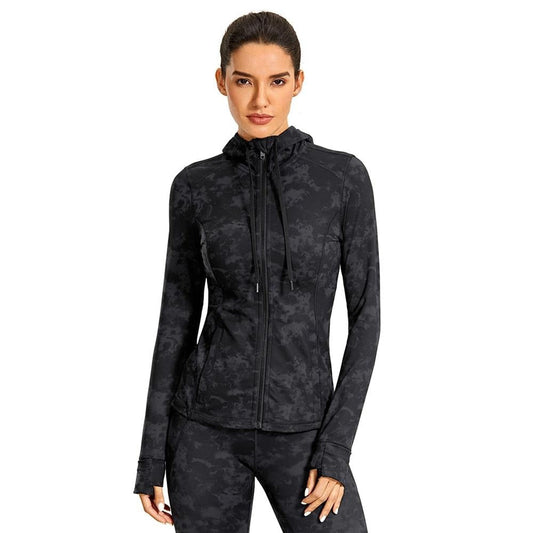 Hooded Workout Track Running Jacket For Women Full Zip Hoodie Jacket Sportswear with Zip Pockets-0
