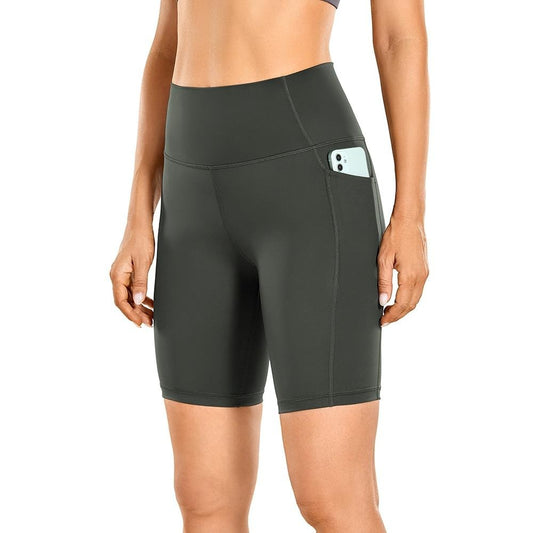 Naked Feeling Biker Shorts with Pockets - 8'' Women's High Waisted Yoga Shorts Fitness Running Shorts-0