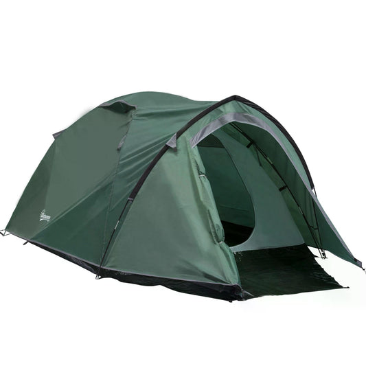 Camping Dome Tent 2 Room for 3-4 Person with Weatherproof Vestibule Backpacking Tent Large Windows Lightweight for Fishing & Hiking Green-0