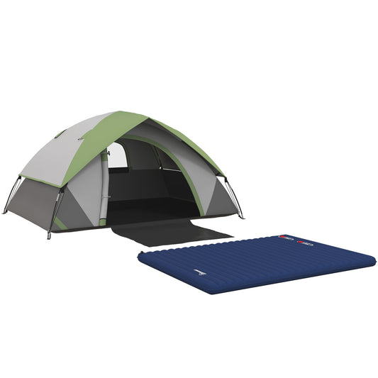 Camping Tent with Inflatable Mattress, 2-3 Person Dome Tent with Air Bed and Sewn-in Groundsheet, Portable 3000mm Waterproof Tent with Carry Bag and Hook, for Fishing Hiking-0